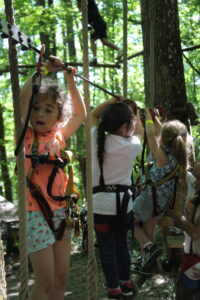 Les enfants sur les parcours à l'accrobranche de Fontdouce en Charente Maritime